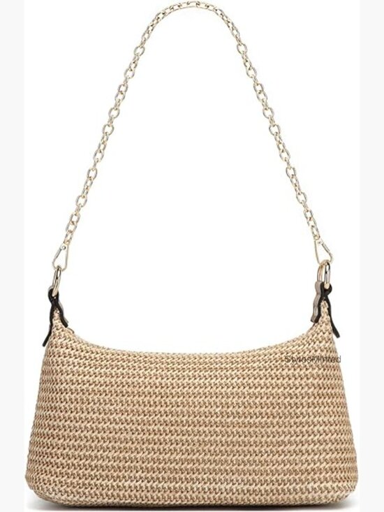 Handbags - Woven Straw Shoulder Bag Women Small Tote Beach Purse Chain Strap Summer